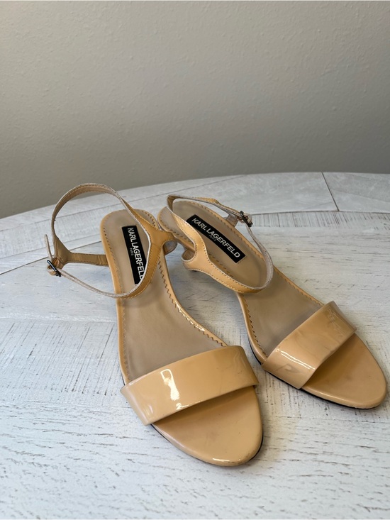 Karl Lagerfeld Shoes - Karl Lagerfeld Nude Patent Leather Ankle-Strap Heels